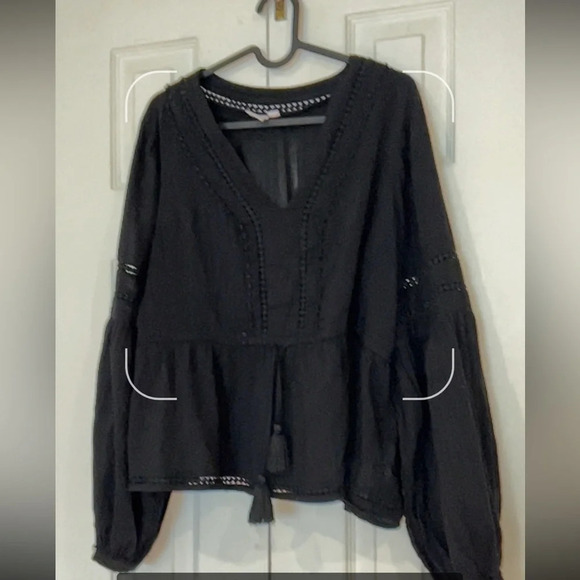 Gap Black boho crotchet ballon sleeves blouse Sz S - Picture 5 of 14